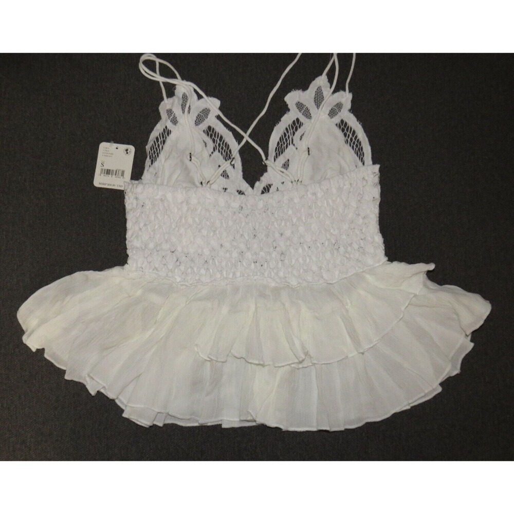 Free People White Tiered Adella Boho Cami Tank Crochet Lace Detail Size S - Picture 5 of 7